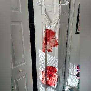 Beginning Boutique White Maxi Dress with Red Floral Print